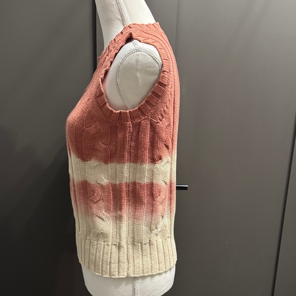 Calvin Klein Coral and Cream Cable Knit Tank Top 100%Cotton Size XS - Picture 3 of 7